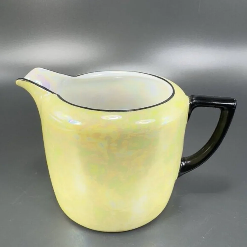 VIntage‎ Czech China Porcelain Lusterware Yellow Black Small Pitcher Creamer VTG